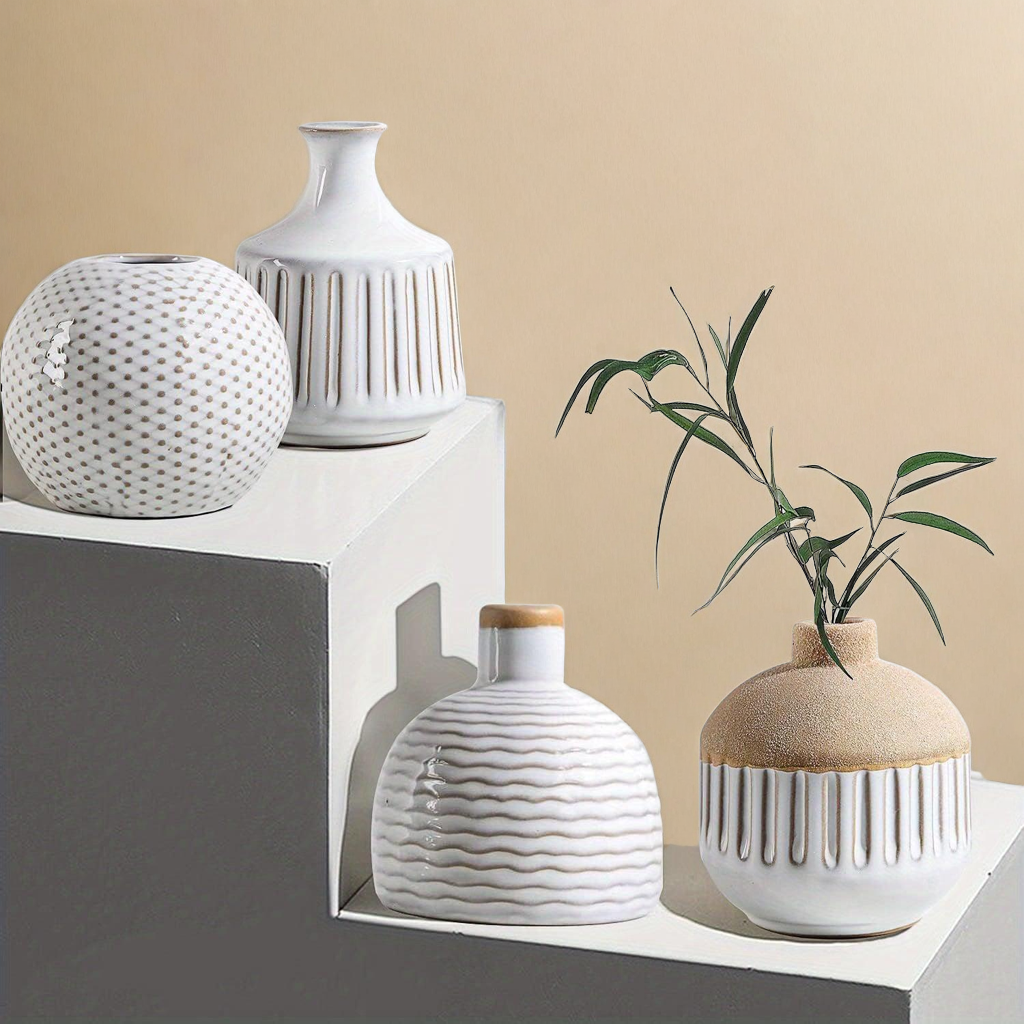 Vase Blanc Céramique - lot de 4 vases design minimaliste