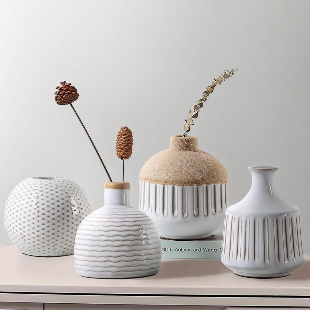 Vase Blanc Céramique - lot de 4 vases design minimaliste