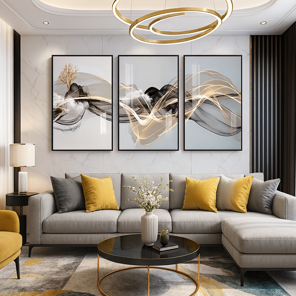 Lot de 3 Affiches Art Moderne – Fluidité Dorée