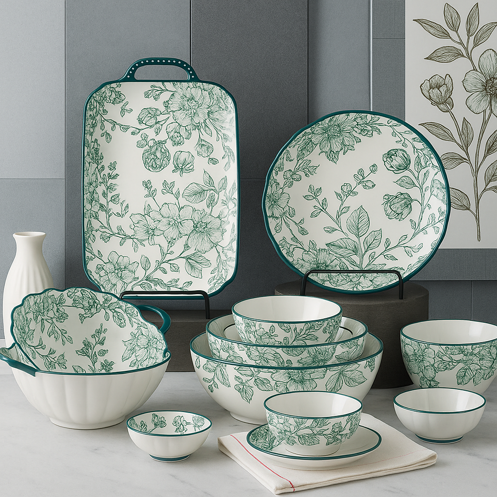 Service vaisselle céramique – 6 pièces au design floral élégant