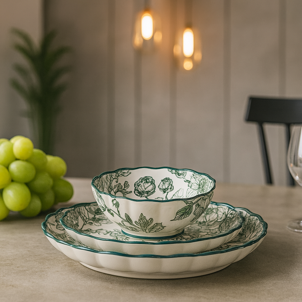 Service vaisselle céramique – 6 pièces au design floral élégant