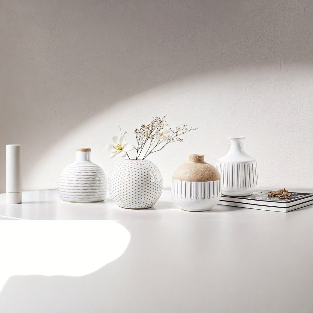 Vase Blanc Céramique - lot de 4 vases design minimaliste